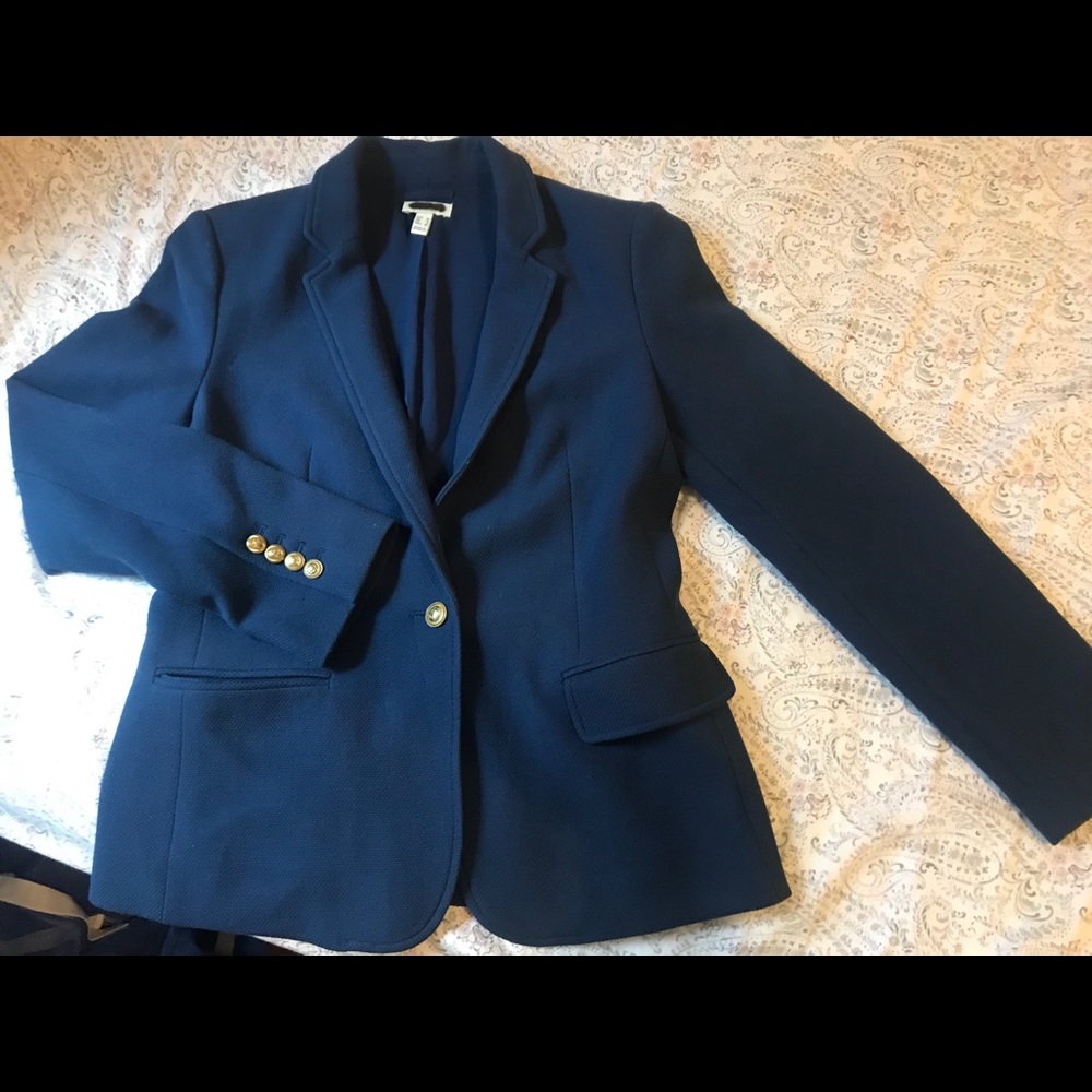 Cortefiel Women’s Blue Blazer Suit Jacket Gold Detail
